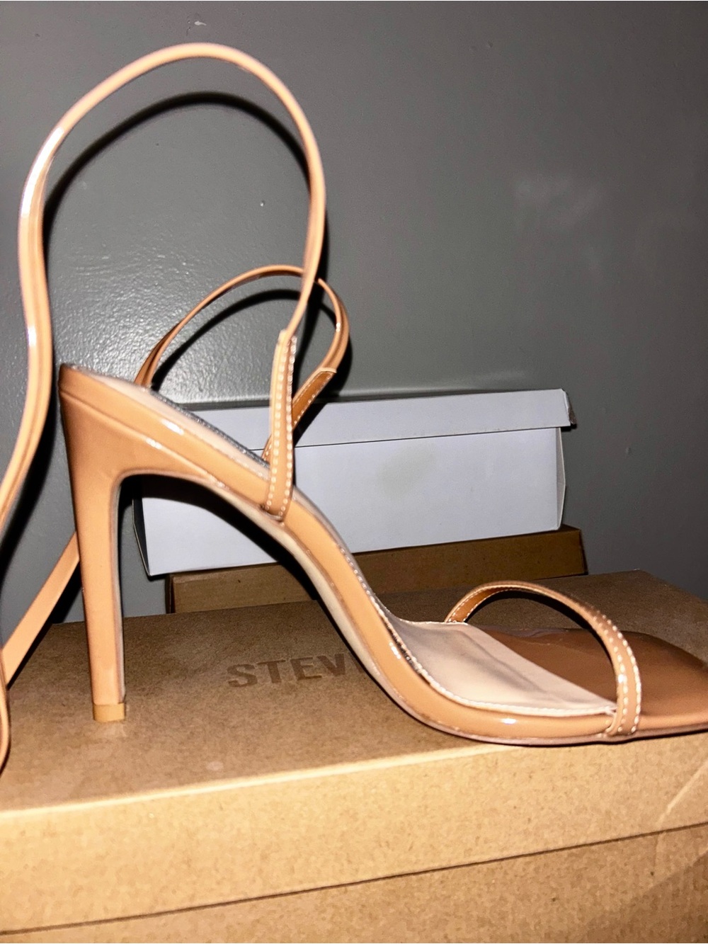 Steve Madden Beige Patent Strappy High Heel Sandals